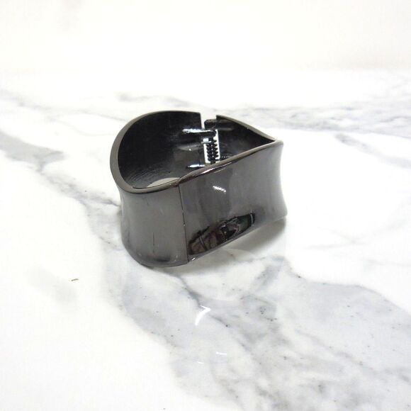 Chunky Dark Metal Cuff | 7" Hinged Surf Wavy Design | Bold Statement Bracelet - Picture 3 of 3